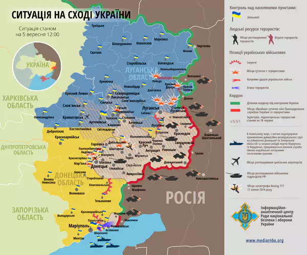 Карта АТО за 5 сентября: три основных фронта на территории Украины